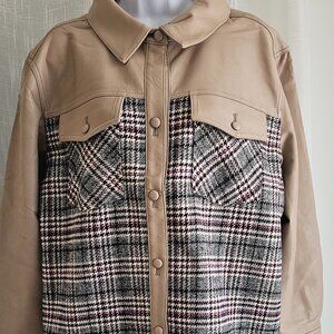 Belle by Kim Gravel Faux Leather and Boucle Tweed Shacket A663034 Size L NWT